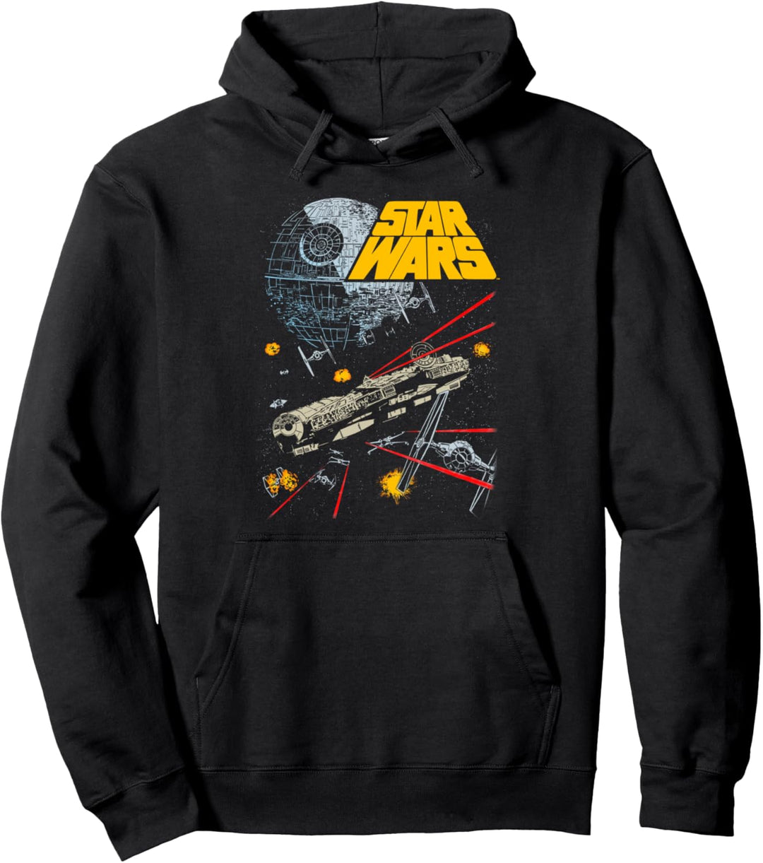 Star Wars Death Star And Millennium Falcon Vintage Poster Pullover Hoodie