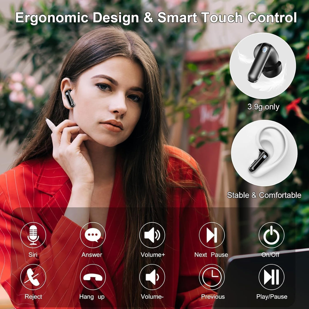 2026 Bluetooth Kopfhörer, Kopfhörer Kabellos Bluetooth 5.4 HiFi Stereo, Ohrhörer mit LED Anzeige, 50