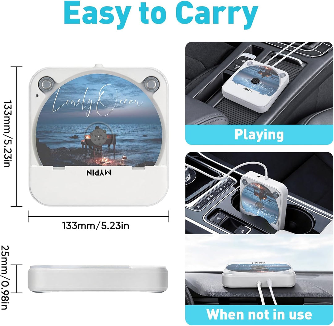 Tragbarer Auto-CD-Player mit USB-/AUX-Anschluss, MYPIN Externer CD-Player Kompatibel mit Autoradio,