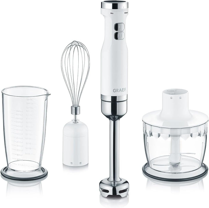 GRAEF Stabmixer HB501 Weiss – 800 Watt, stufenlose Regelung, Turbostufe, 4 Edelstahlklingen, Edelsta