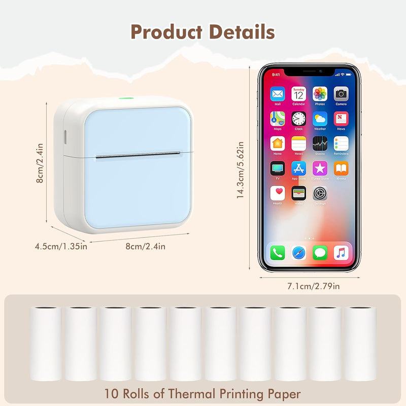 HUIJUTCHEN Mini Drucker, Tragbarer Fotodrucker Bluetooth Thermodrucker Inklusiv Taschendrucker Aufkl