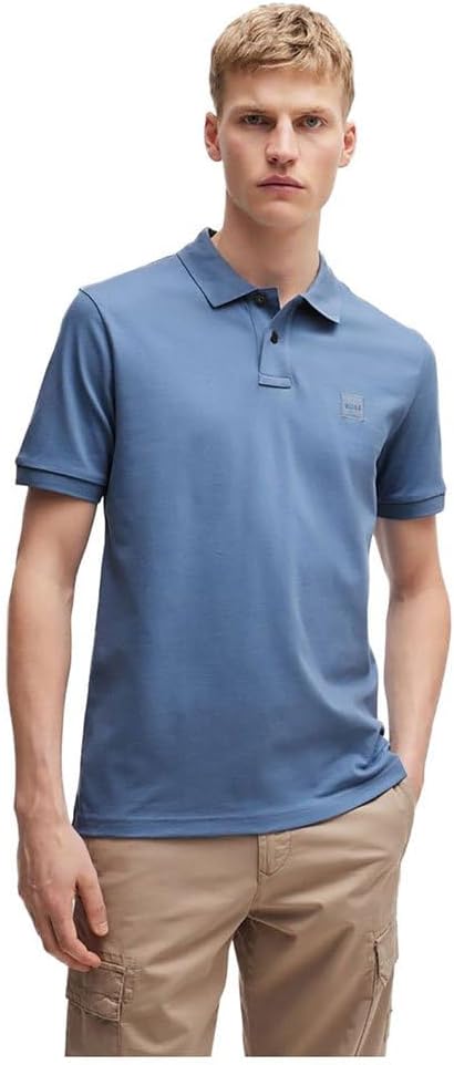 BOSS Herren Passenger Slim-Fit Poloshirt aus Stretch-Baumwolle mit Logo-Aufnäher S Blau489, S Blau48