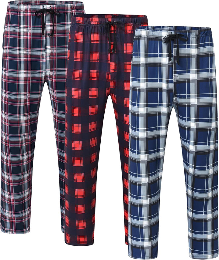 MoFiz Herren Schlafanzughose Baumwolle und Polyester Pyjamahose Lange Karierte Freizeithose Loungeho
