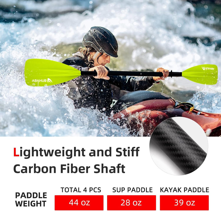 Abahub 4 teilig Carbon SUP Kajak Paddel, 2 in 1 verstellbare Stand up Paddleboard Paddel, leichte Ca