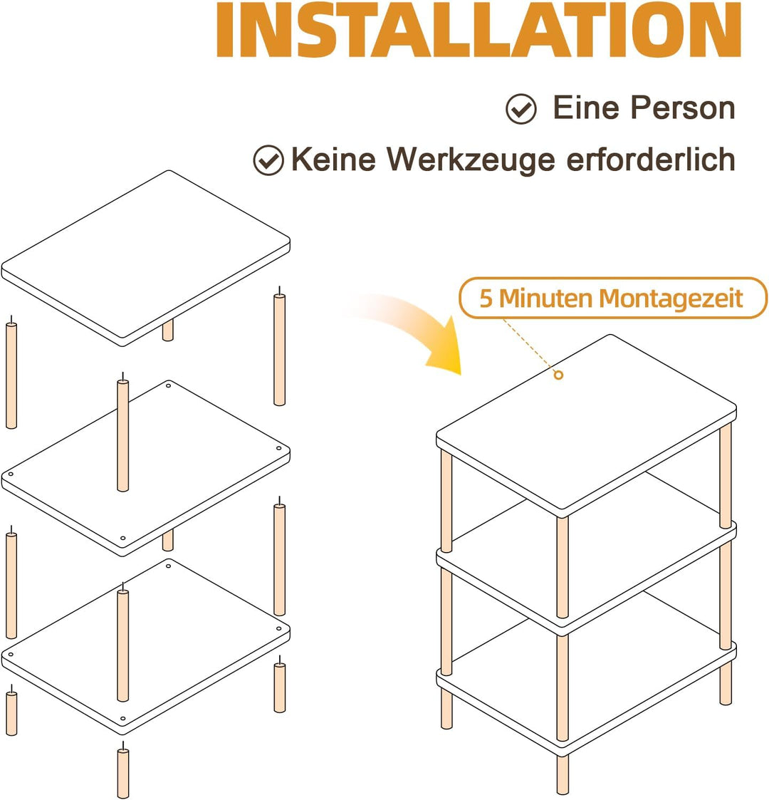 YGYQZ Beistelltisch, Weiss Nachttisch 3 Ebenen, Holz Couchtisch Kleiner Tisch für Schlafzimmer, Wohn
