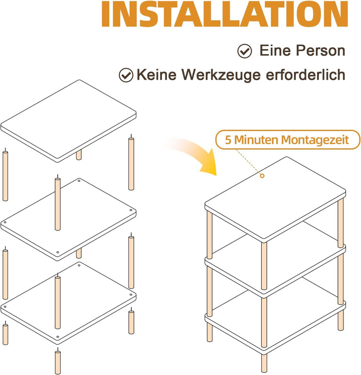 YGYQZ Beistelltisch, Weiss Nachttisch 3 Ebenen, Holz Couchtisch Kleiner Tisch für Schlafzimmer, Wohn