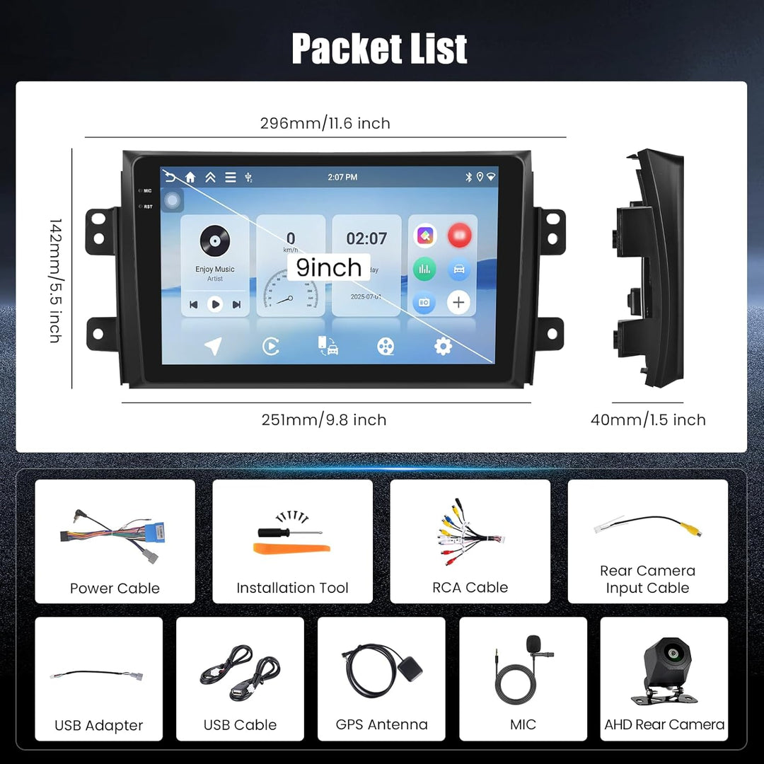 Hikity 4+128G Android 15 Autoradio für Suzuki SX4 2006-2013 FIAT Sedici 2005-2014, 9" Bildschirmradi