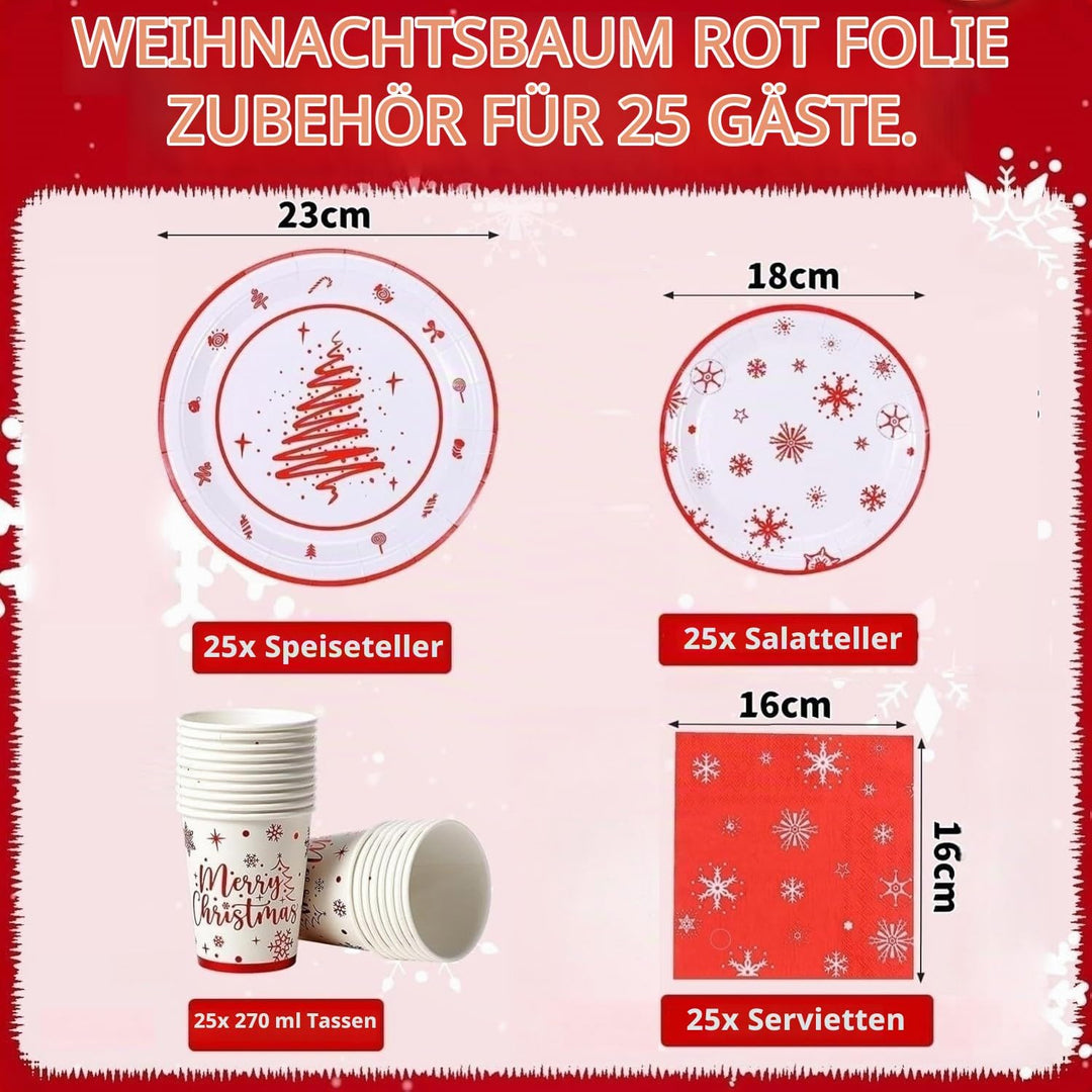 KAHEIGN 168Pcs Weihnachten Geschirr Set für 24 Personen, Papier Partygeschirrset mit 24Sets Speisete