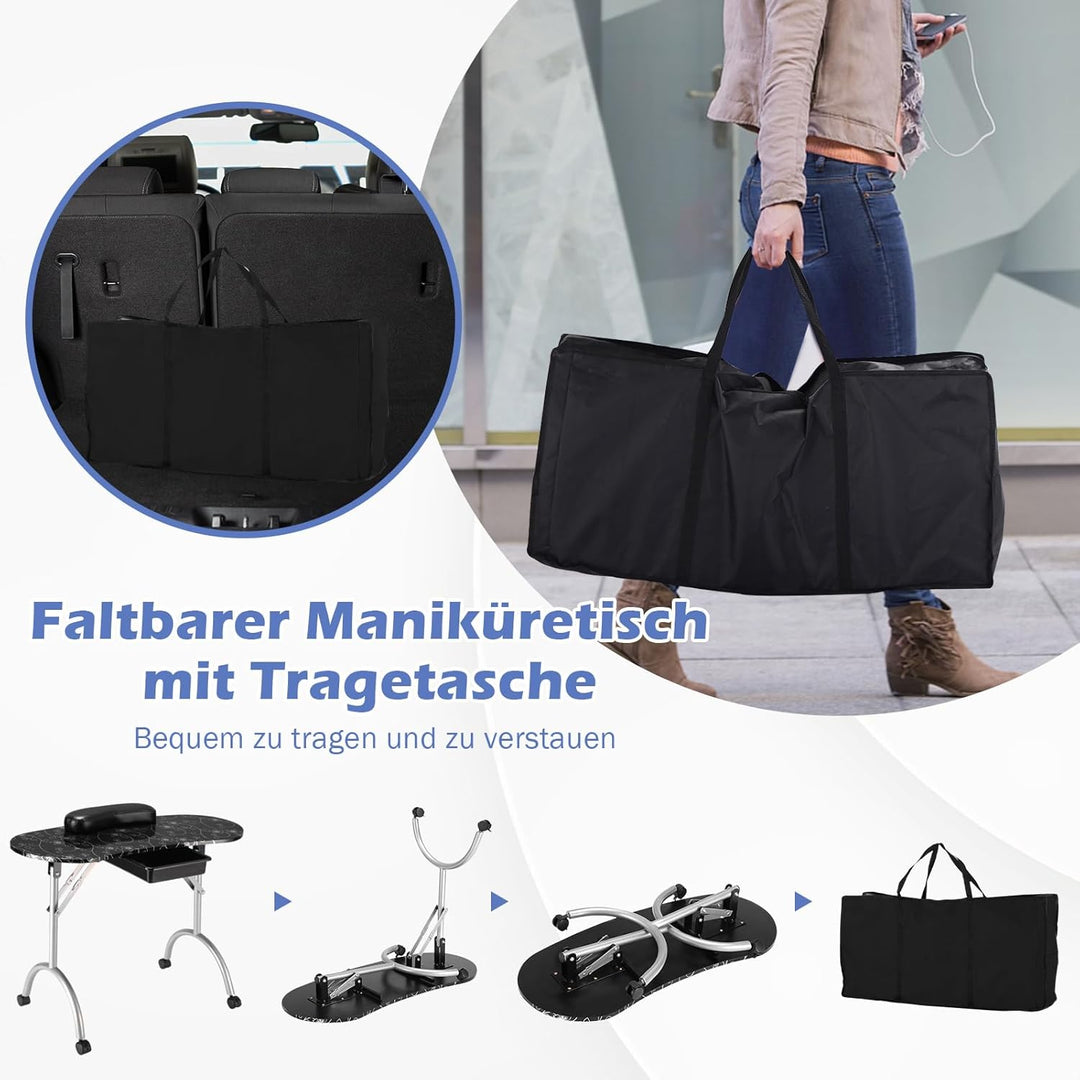 COSTWAY Maniküretisch inkl. Handgelenkauflage, tragbare Nageltisch Kosmetiktisch, Mobilesmanikürtisc