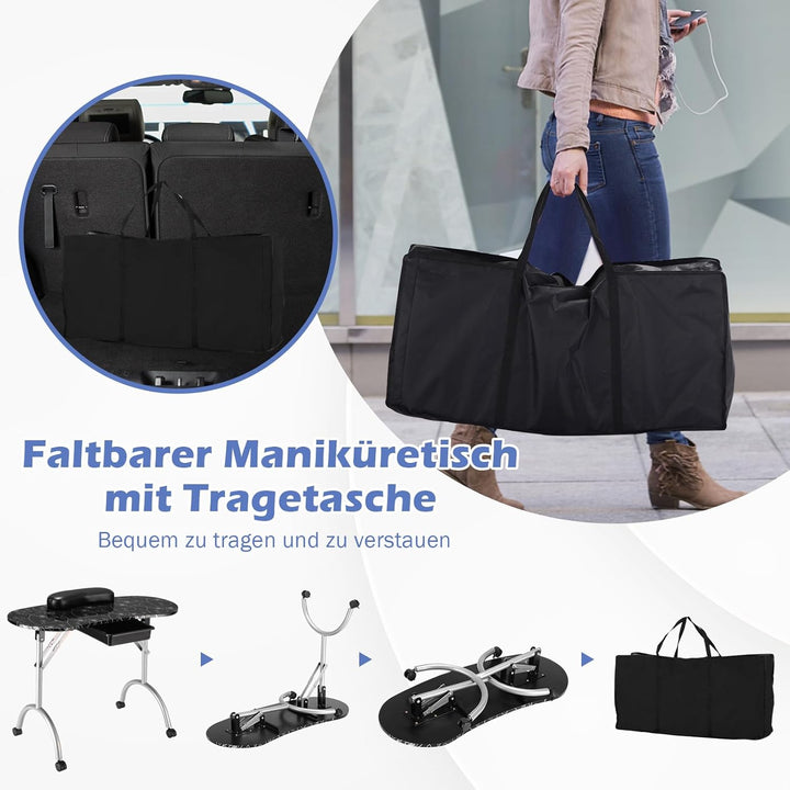 COSTWAY Maniküretisch inkl. Handgelenkauflage, tragbare Nageltisch Kosmetiktisch, Mobilesmanikürtisc