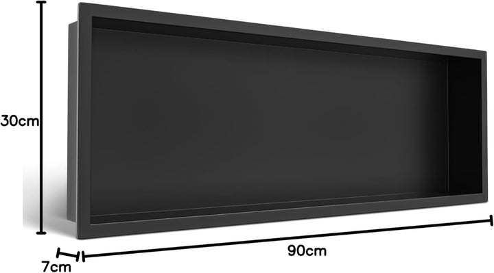 WALL-Box ONE Black Edelstahl wandnische dusche Duschnische, wasserdicht, Flexibler Nischeneinbau, 90