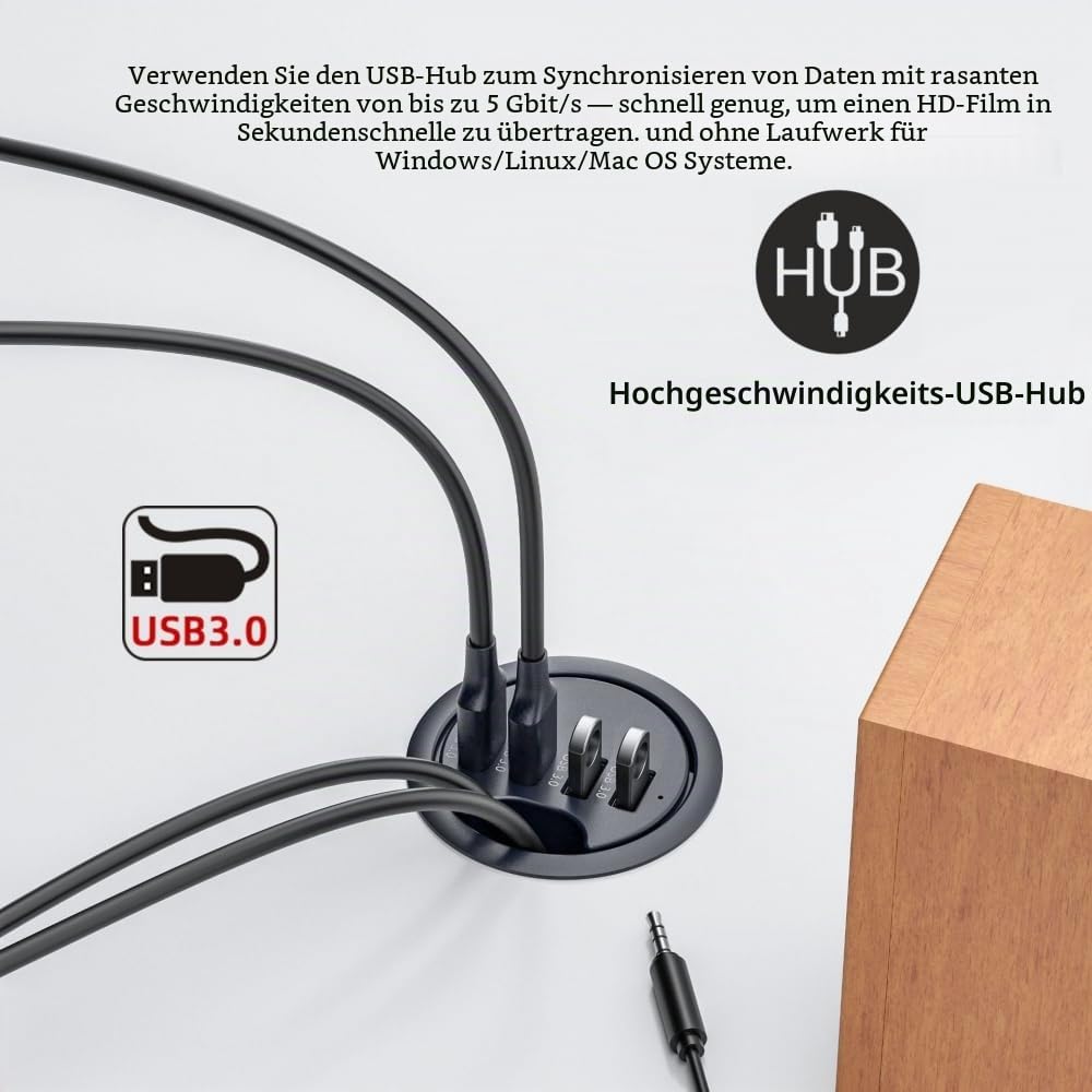 CY USB 3.0 Hub SD TF USB-C 2 Port USB 60mm Schreibtischtülle Splitter Dockstation Micro-SD-Kartenles