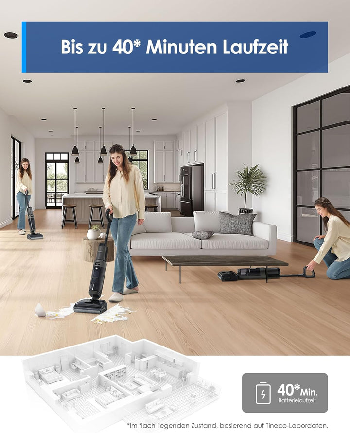 Tineco Floor ONE i6 Stretch Nass Trockensauger, 180° Lay-Flat Nasssauger, 20kPa Saugkraft, 85°C Heis