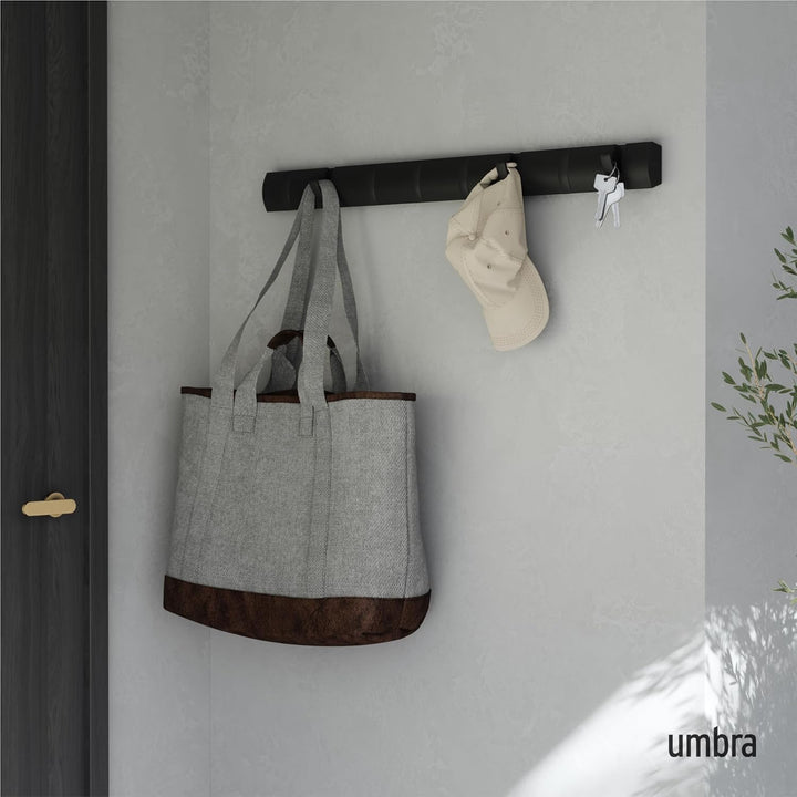 Umbra Flip 8 Garderobenhaken – Moderne, Schlichte und Platzsparende Garderobenleiste mit 8 Beweglich