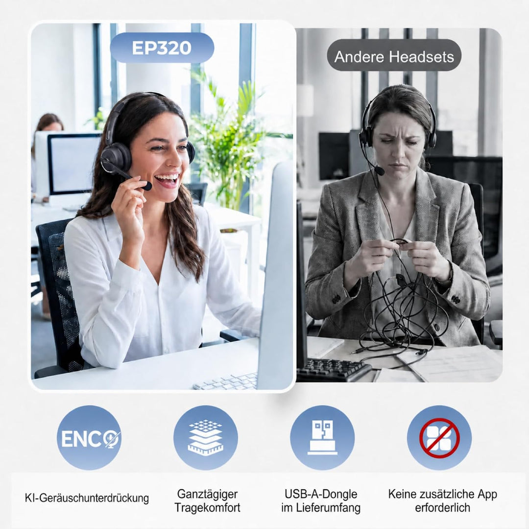 NEARITY EP320 Wireless Headset mit Mikro für Arbeit, Bluetooth-Headset mit Geräuschunterdrückung, US