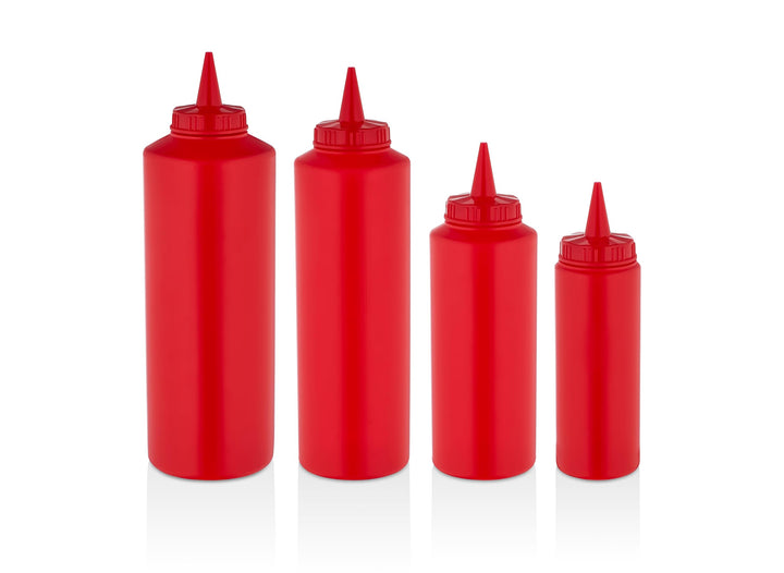 5er Pack Saucenflasche, Sossenflasche, Squeeze Flasche, Quetschflasche Kunstsoff/Plastik (Rot, 500ml