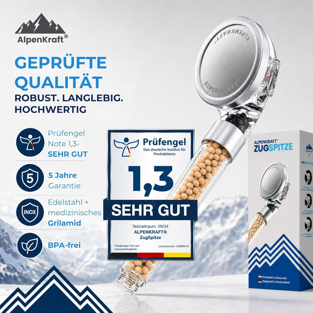 ALPENKRAFT - ZugSpitze Made in Germany Duschkopf wassersparend druckerhöhend