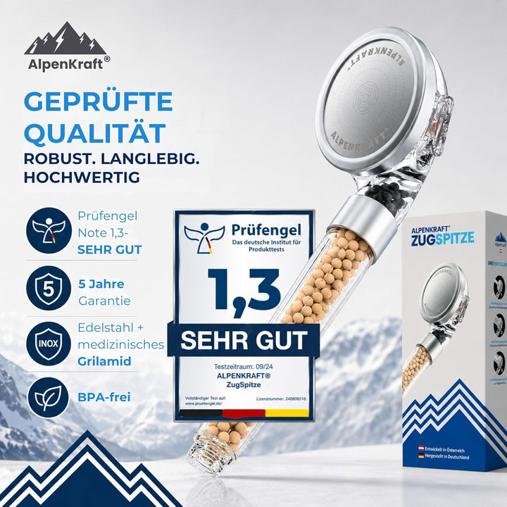 ALPENKRAFT - ZugSpitze Made in Germany Duschkopf wassersparend druckerhöhend