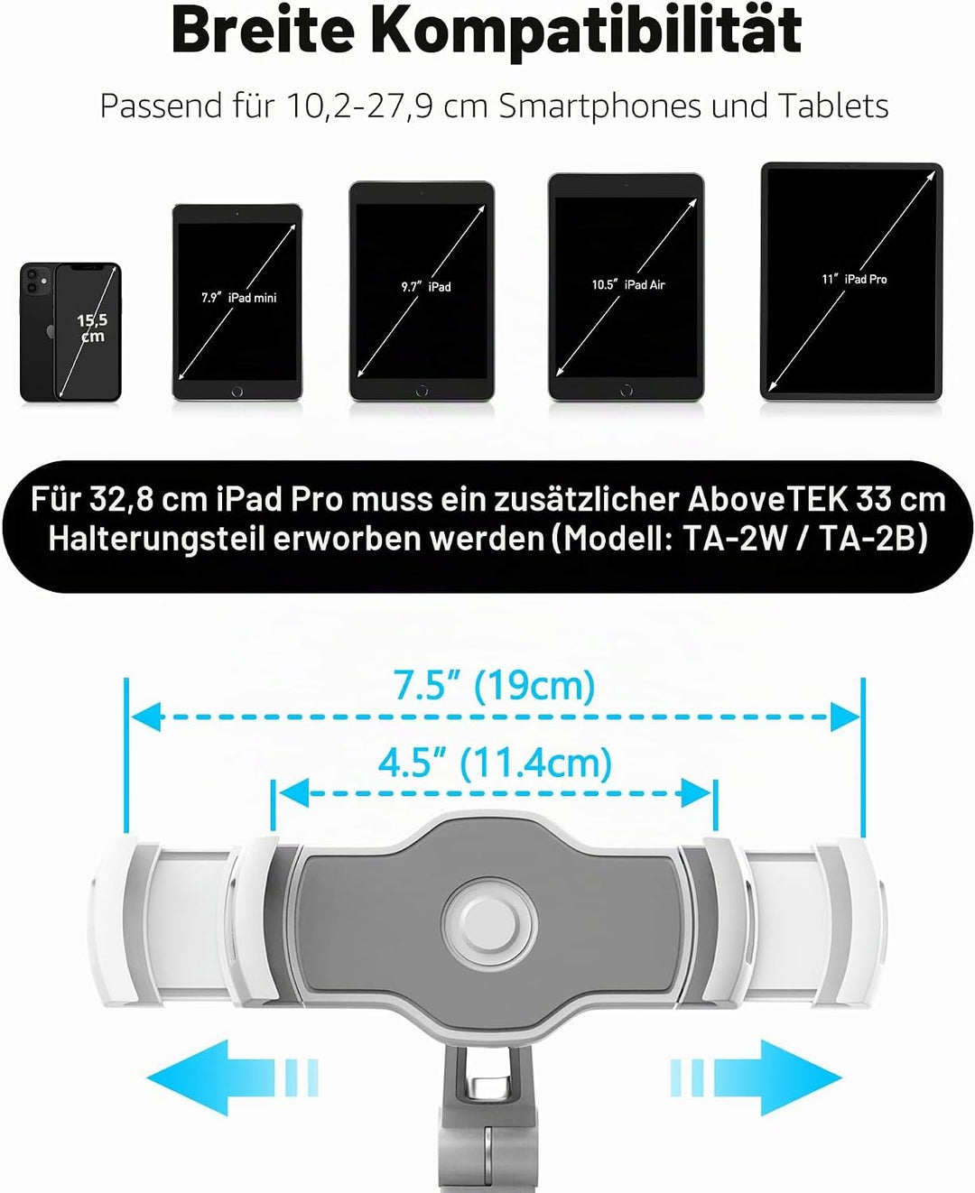 AboveTEK Tablet & Handy Ständer mit Saugnapf – Faltbare 360° Halterung Auto für iPad/Smartphones (4–
