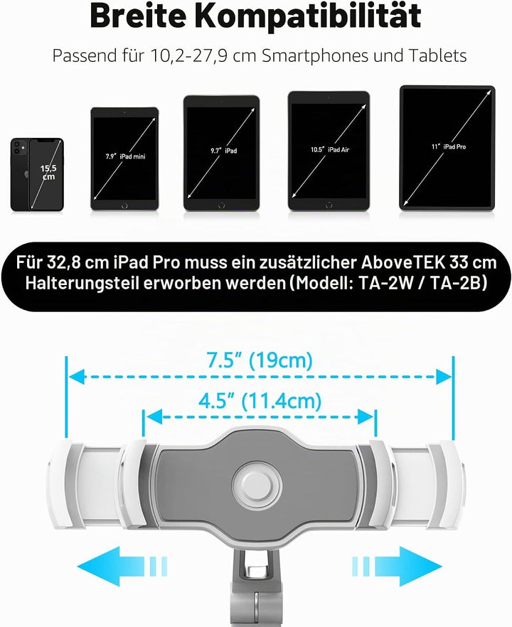 AboveTEK Tablet & Handy Ständer mit Saugnapf – Faltbare 360° Halterung Auto für iPad/Smartphones (4–