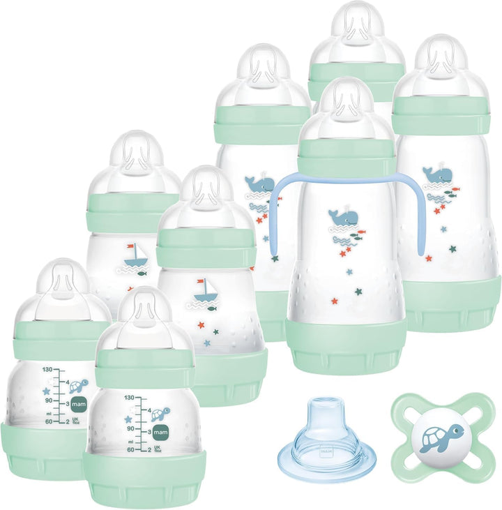 MAM Babyflasche Set mit 8 Anti-Kolik-Flaschen, 1 Original Start-Schnuller, 1 extra weicher Schnabel