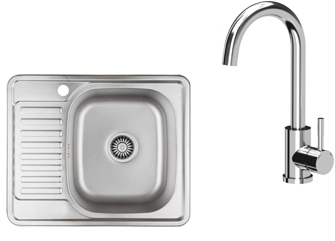 VBChome Einbauspüle mit Armatur 58x48 Satinstruktur Links Edelstahl Küchenspüle Spüle Ablagefläche A