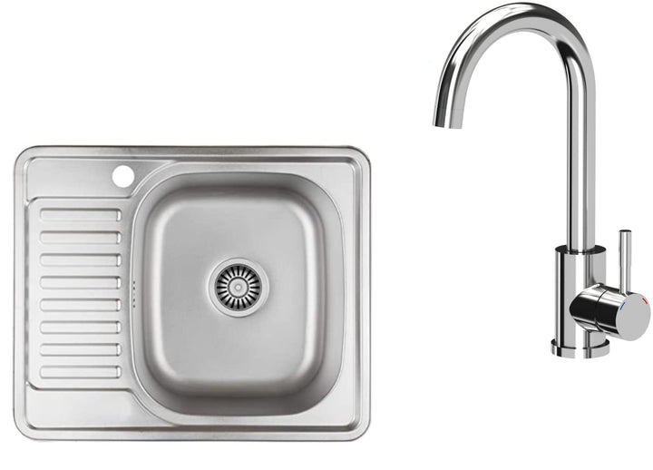 VBChome Einbauspüle mit Armatur 58x48 Satinstruktur Links Edelstahl Küchenspüle Spüle Ablagefläche A