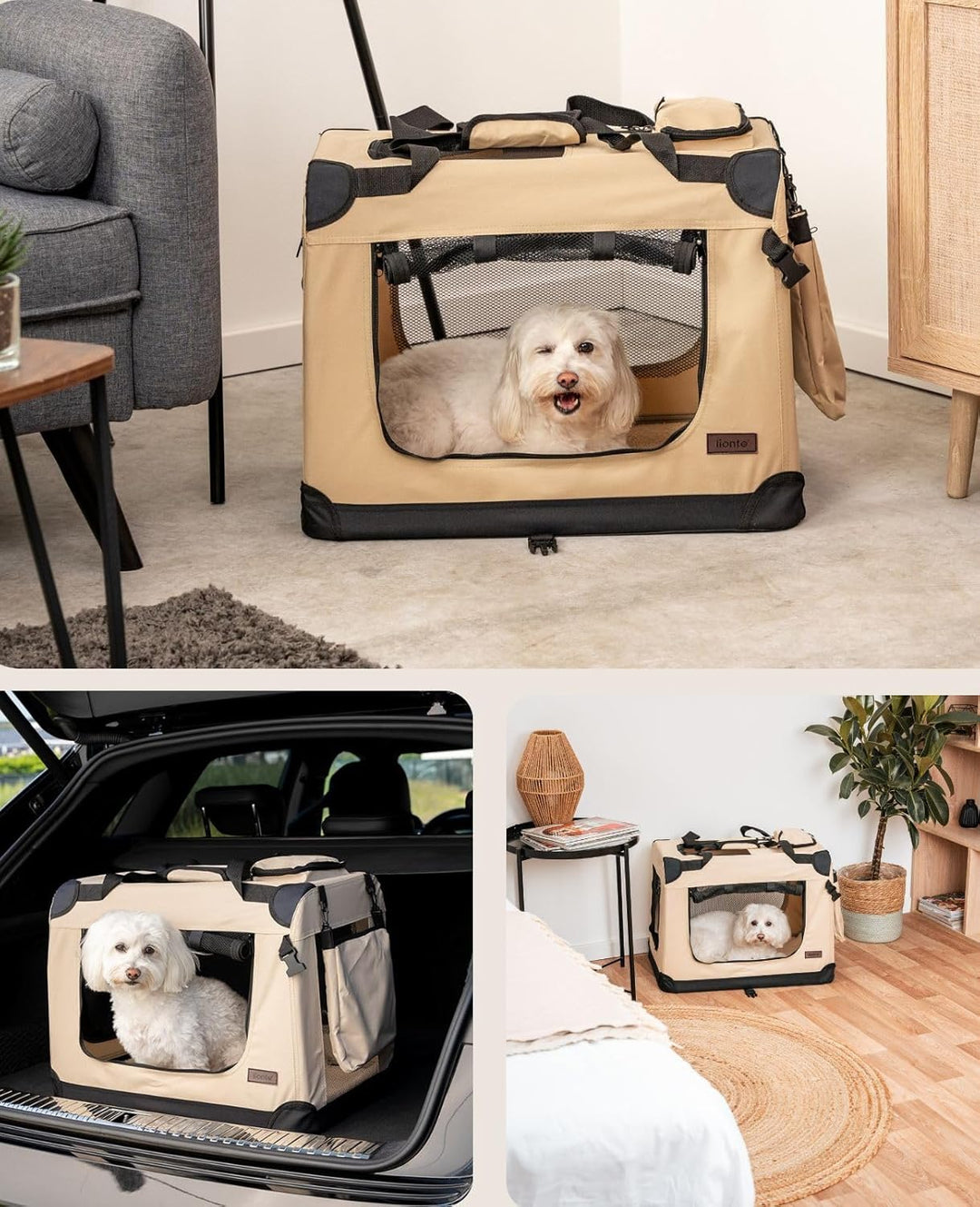 Hundetransportbox Hundetasche Hundebox Faltbare Kleintiertasche Grösse M Farbe Beige (M) 60x42x44 cm