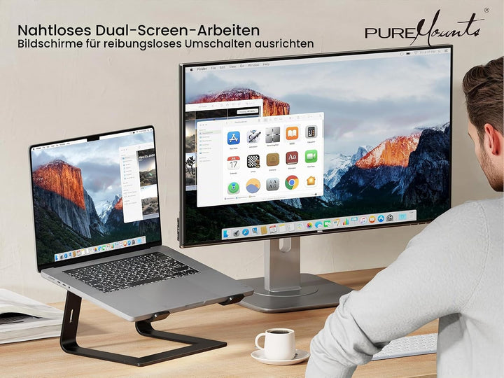PureMounts Laptop Ständer Ultra-Slim, Ergonomischer Aluminium Notebookhalter mit Belüftung &amp; Anti-Ru