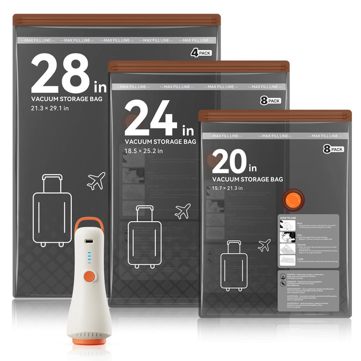 Vakuumbeutel mit kabelloser Elektropumpe – 20 Stück (8*54x40, 8*64x47, 4*74x54cm) , platzsparende Va