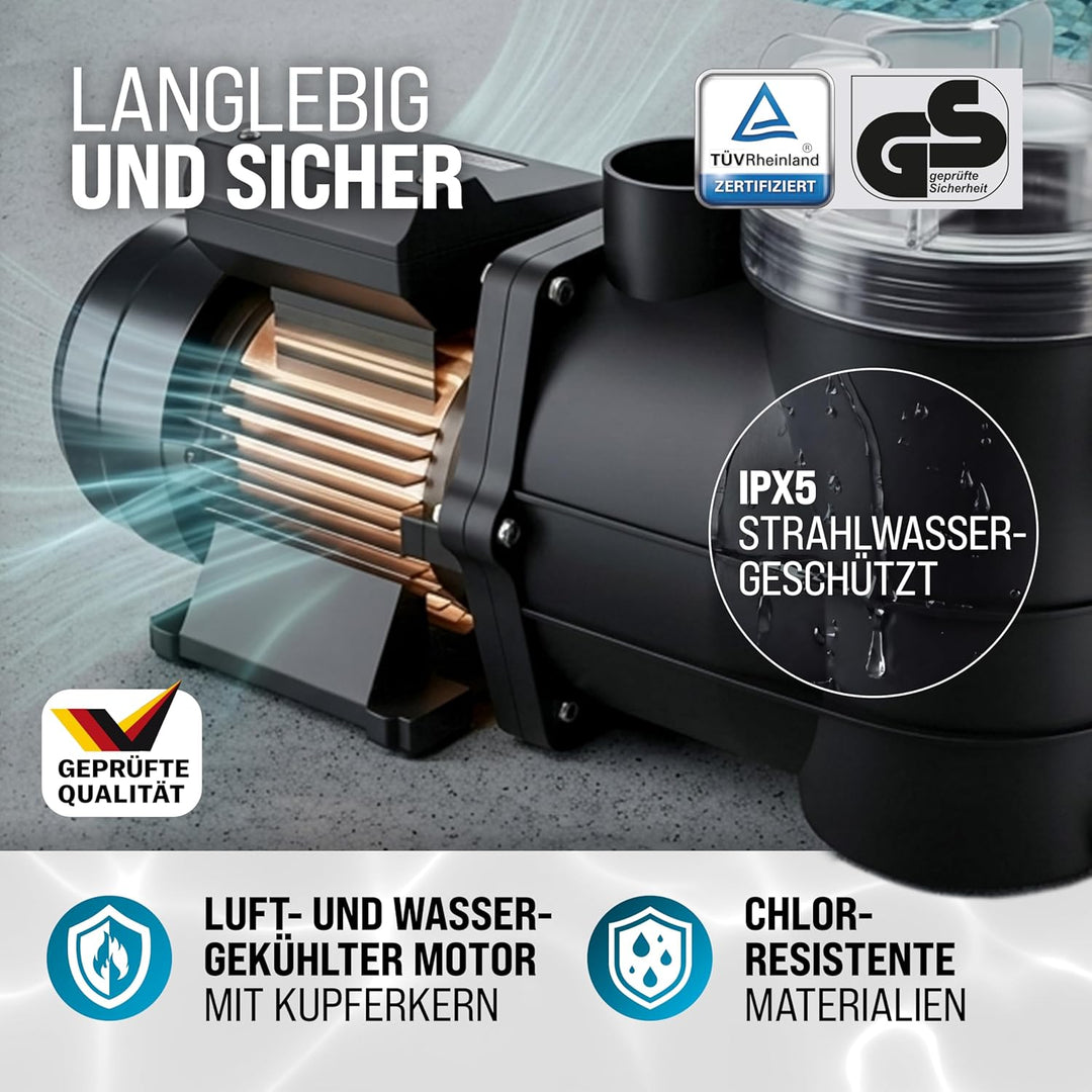 MONZANA® Filterpumpe 10.980 l/h mit Vorfilter Poolpumpe Umwälzpumpe Sandfilter Pool Pumpe 11,0m Förd