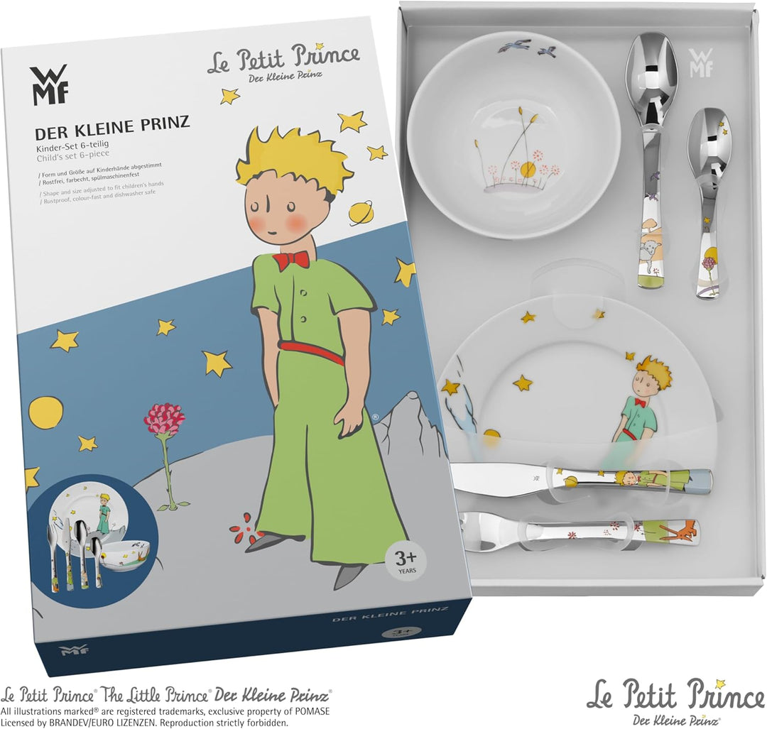 WMF Kindergeschirr-Set Der kleine Prinz, 6-teilig – Edelstahl Besteck mit persönlicher Gravur – Kind
