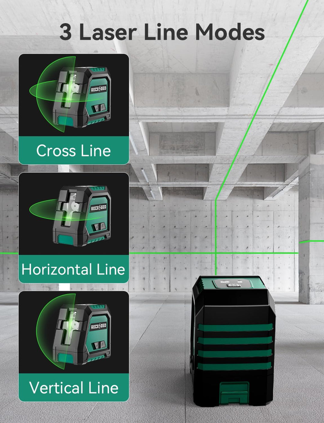 RockSeed Doppelmodul Kreuzlinienlaser mit 1,2m Stativ, Selbstnivellierend Linienlaser, Horizontal un