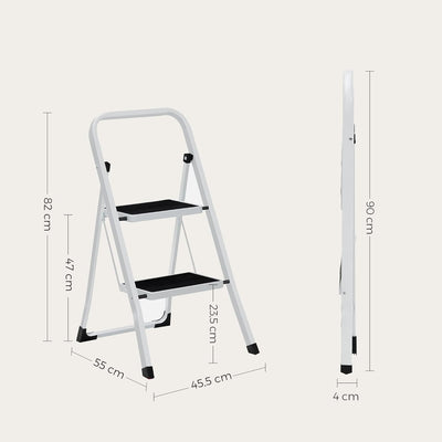 SONGMICS Trittleiter, Leiter mit 2 Stufen, Klapptritt, Klappsicherung, einfach zu verstauen, bis 150