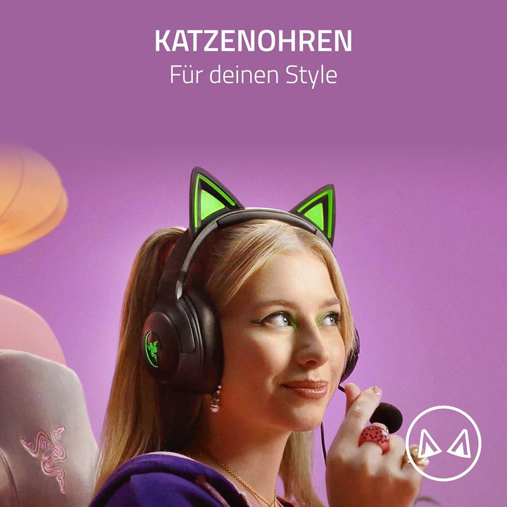Razer Kraken Kitty V2 - Kabelgebundenes RGB-Headset mit Katzenohren (Reaktive Streaming-Beleuchtung,