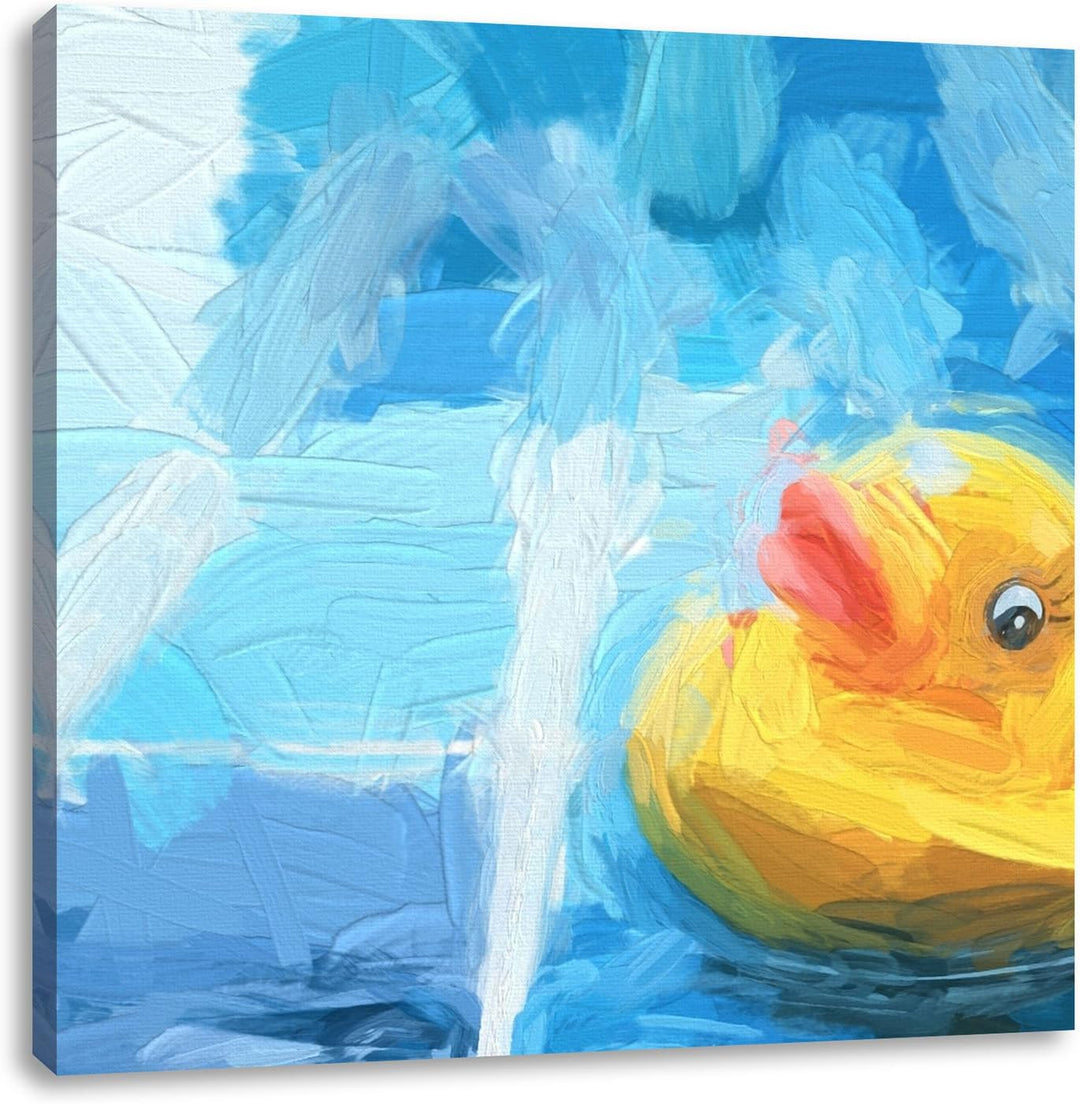 Quietsche Ente im Wasser, Format: 70x70 auf Leinwand, XXL riesige Bilder fertig gerahmt mit Keilrahm