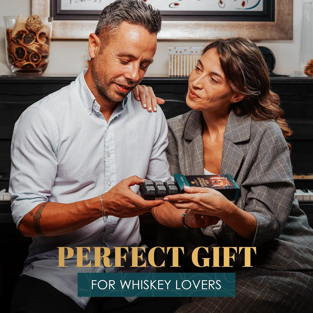 Whisky Steine Geschenkset – Eiswürfel Wiederverwendbar, Whiskey Geschenke für Männer in Schwarzem Ho