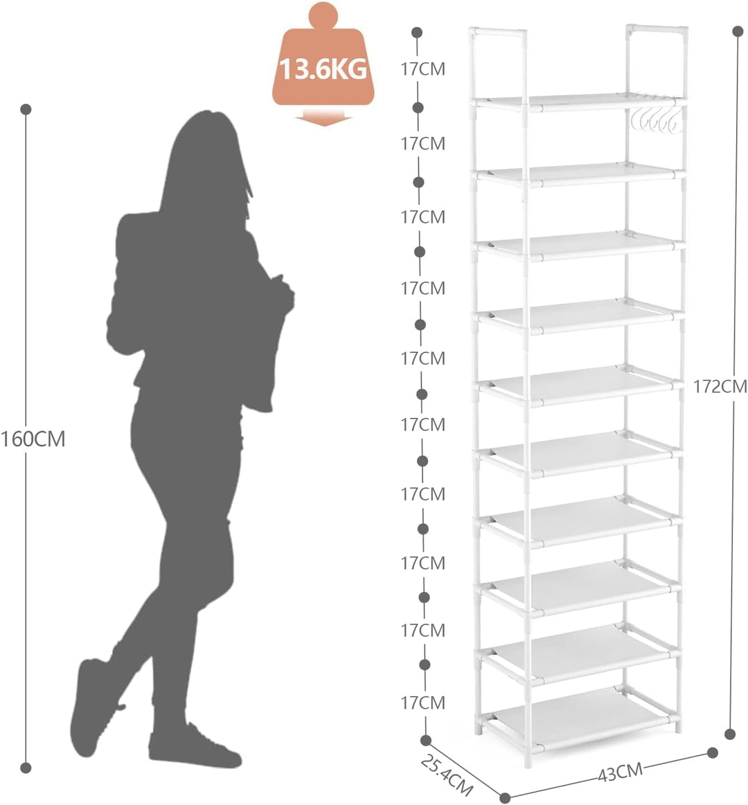 Schuhregal mit 10 Ebenen, Schuh-Organizer für 20-25 Paar Schuhe, offener Schuhschrank hoch, Schuhstä