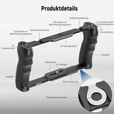 NEEWER Videokamera Käfig Rig mit Arca Basis, Doppelgriffen, 3/8" ARRI Aufnahme & 1/4" Gewinde, Cold