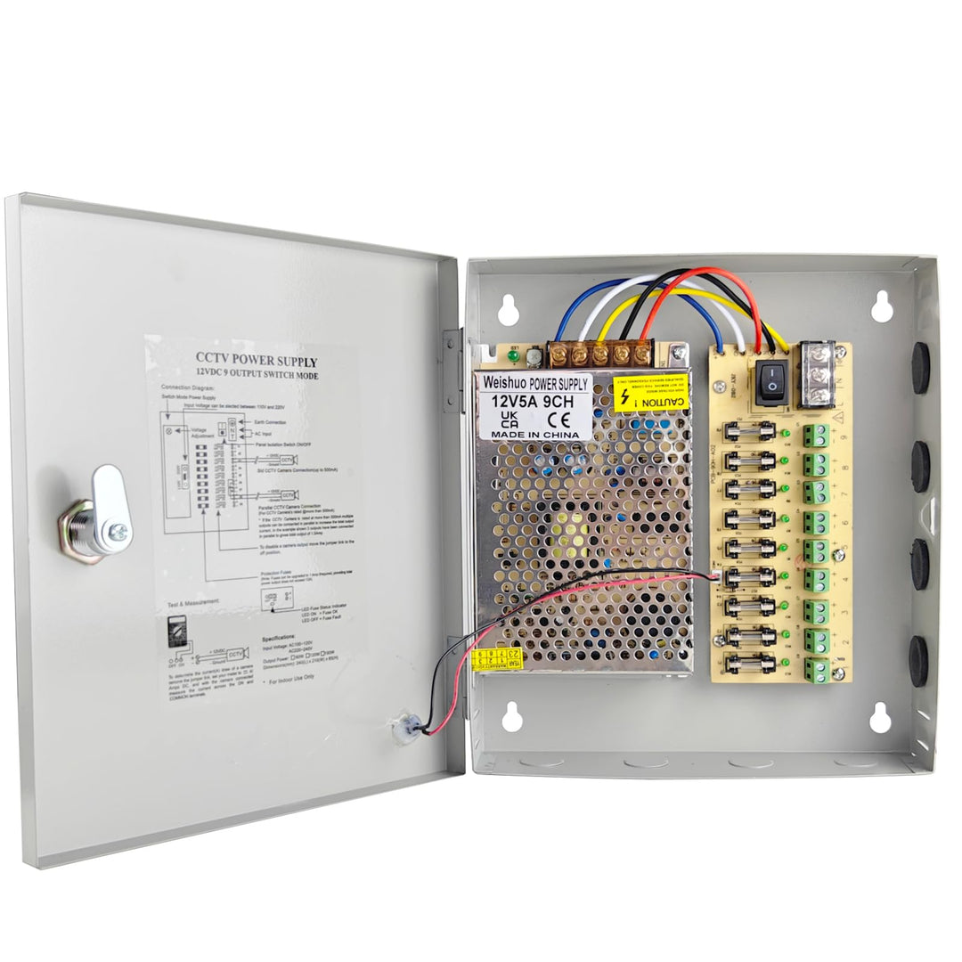9 Kanal Netzteil Kasten 12V 5A 60W Netzteil für CCTV Kamera Videoüberwachung Leistungsnetzteil 12V 5