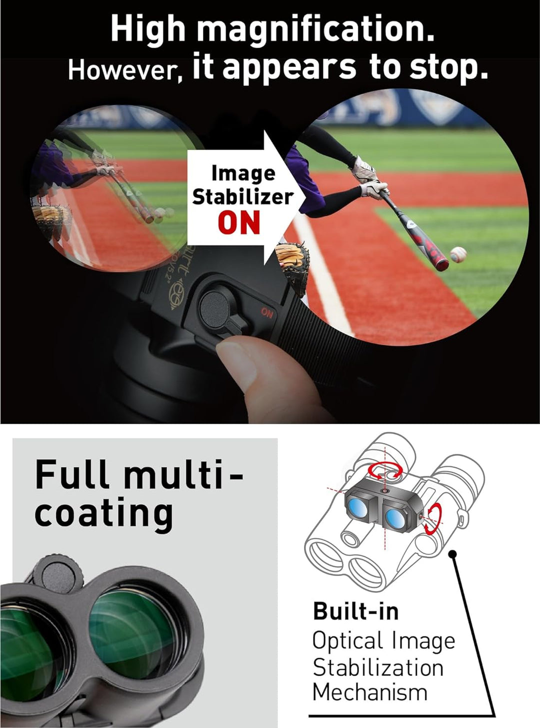 Kenko Bildstabilisierung Fernglas VcSmart 10x30, Full Multi-Coarting für Sport, Konzerte und Outdoor