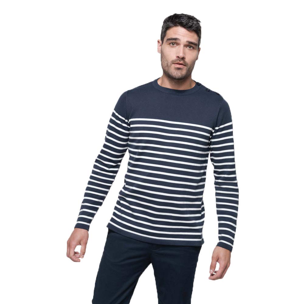 noTrash2003 Herrenpullover Ringelshirt Marine-Stil Breton Shirt Pullover Streifen Shirt Navy/Weiss m