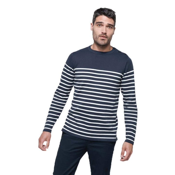 noTrash2003 Herrenpullover Ringelshirt Marine-Stil Breton Shirt Pullover Streifen Shirt Navy/Weiss m
