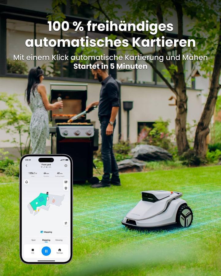 TerraMow V600 Mähroboter ohne Begrenzungskabel mit Garage, Tri-AI Vision-Technologie ohne Kabel-/RTK