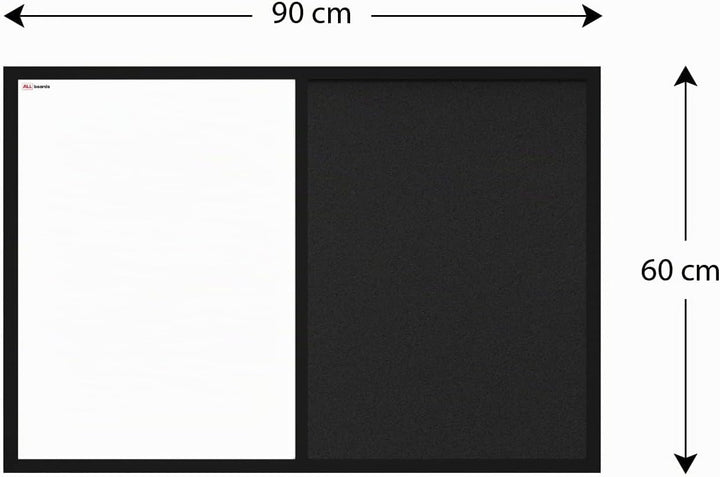 ALLboards Kombitafel 2 in 1 Magnettafel &amp; Schwarz Kork-Pinnwand 90x60cm, Holzrahmen Schwarz lackiert
