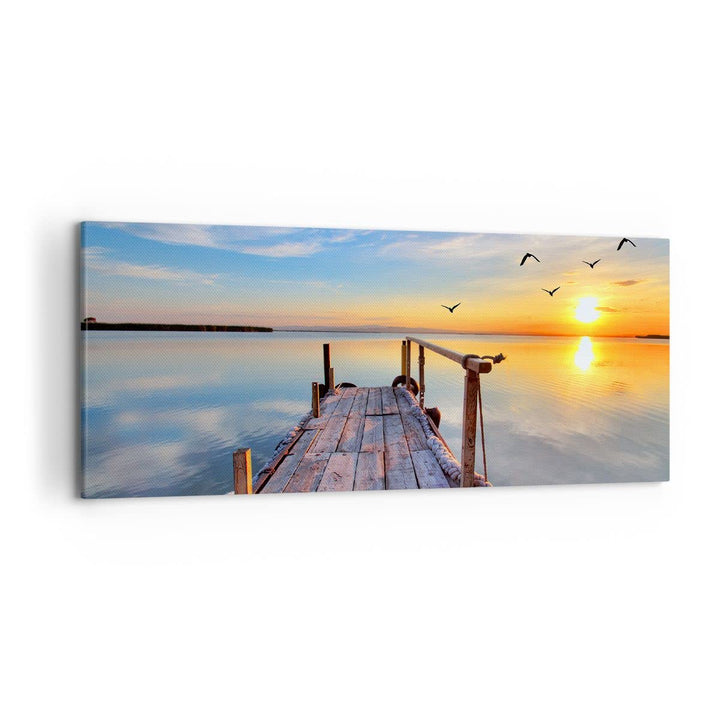 Wandbilder Dekoration Wohnzimmer See Natur Brücke Vögel Panorama Bilder auf Leinwand 120x50cm Leinwa