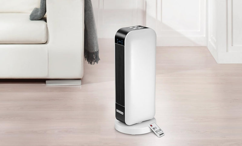 UNOLD 86430 Keramik-Heizlüfter Design, Fernbedienung mit Batterien, 2000 W, 230 V, Schwarz/Weiss