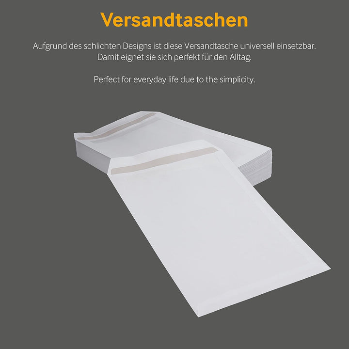 250 Stück, Versandtaschen, DIN C4, Selbstklebung, Gerade Klappe, 100 g/qm Offset, Ohne Fenster, Weis