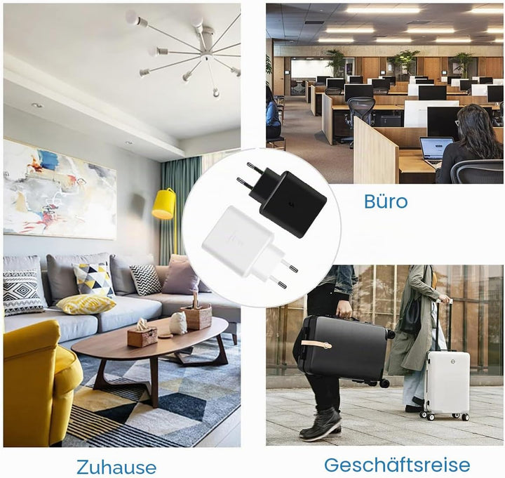 45W (USB Typ-C)(1 Weiss+1 schwarz Schnellladegerät) Android Netzteil Type C für Samsung Galaxy S24/