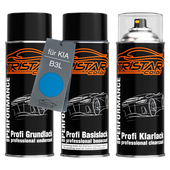 TRISTARcolor Autolack Spraydosen Set für KIA B3L Blue Flame Metallic Grundlack Basislack Klarlack Sp